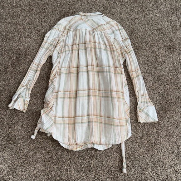 Free People Plaid Button-Up Shirt with Side Ties Womens Oversized Small EUC - Picture 9 of 12